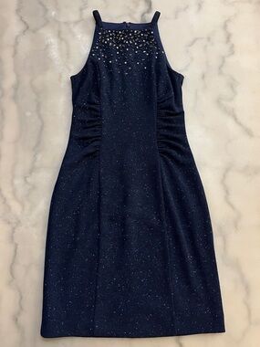 Vince Camuto Navy Sparkle Halter Midi Dress